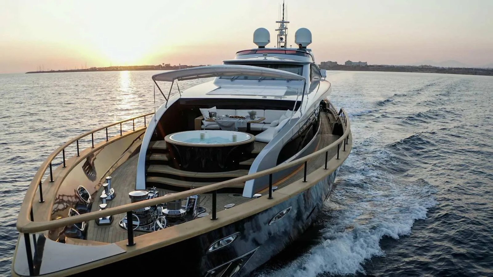 LUX40M private yacht exterior at sunset