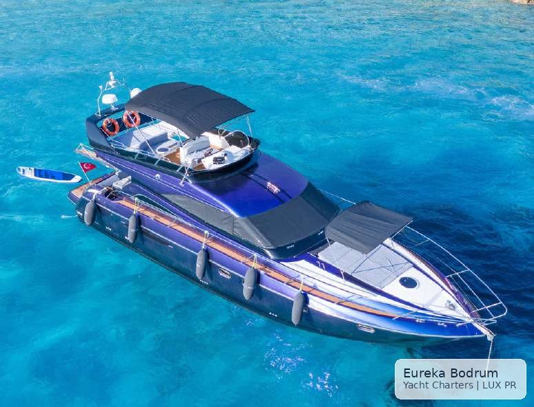 LUX PR anchored in bright turquoise water on a Bodrum yacht rental day