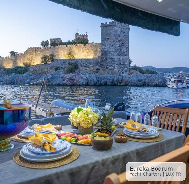 Breakfast table on LUX PR overlooking Bodrum Castle